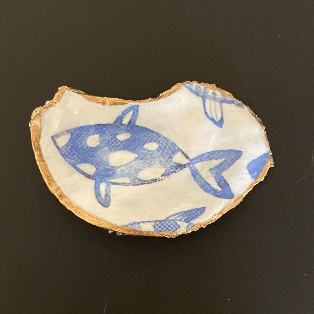 Blue and Gold Fish Design Medium Trinket Dish
